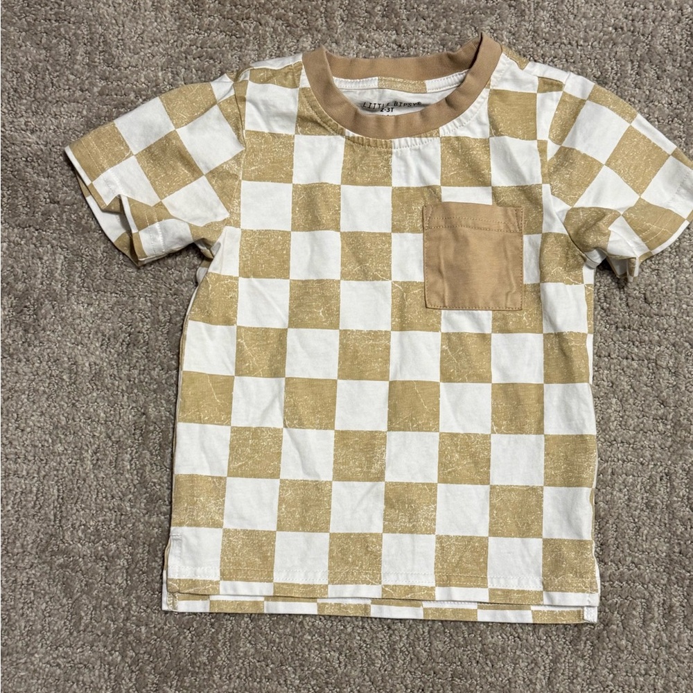 Little Bipsy Toddler Tee | 2–3T | Neutral Checkered Pocket Shirt